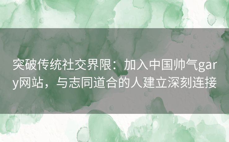 突破传统社交界限:加入中国帅气gary网站,与志同道合的人建立深刻连接 突破传统社交界限:加入中国帅气gary网站,与志同道合的人建立深刻连接
