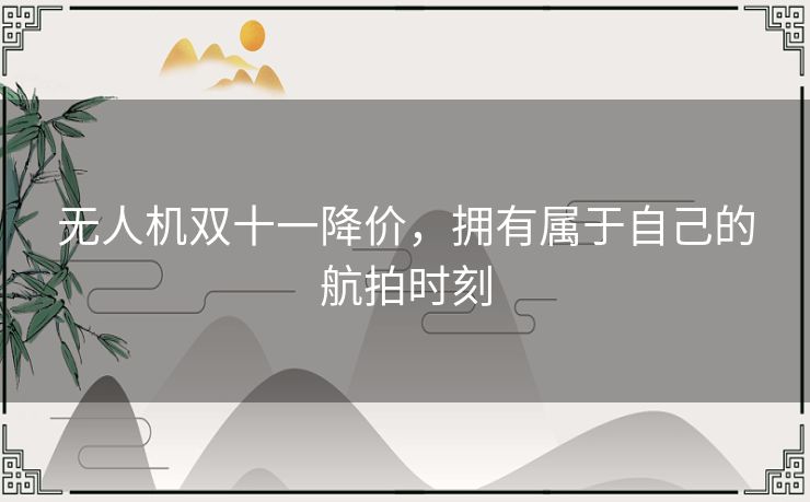 无人机双十一降价，拥有属于自己的航拍时刻