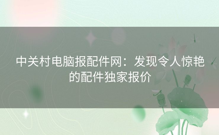 中关村电脑报配件网：发现令人惊艳的配件独家报价