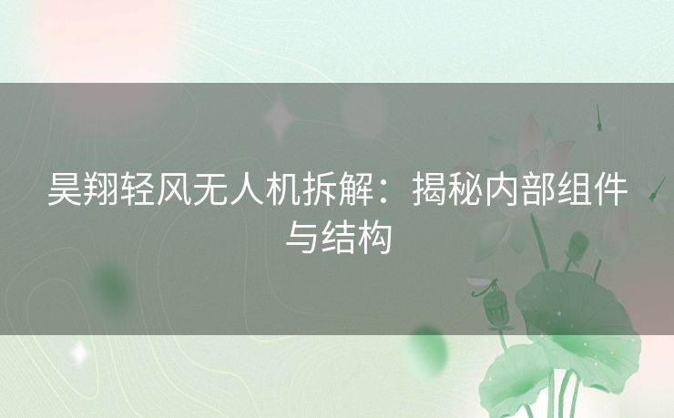 昊翔轻风无人机拆解：揭秘内部组件与结构