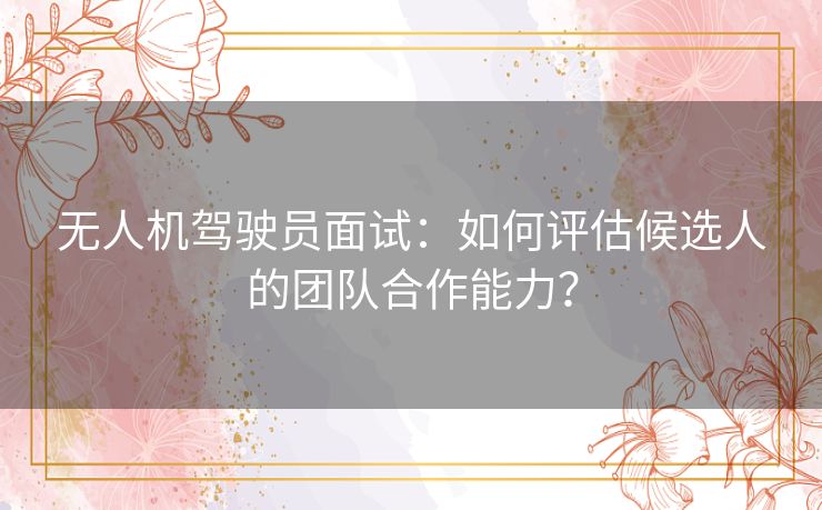 无人机驾驶员面试：如何评估候选人的团队合作能力？