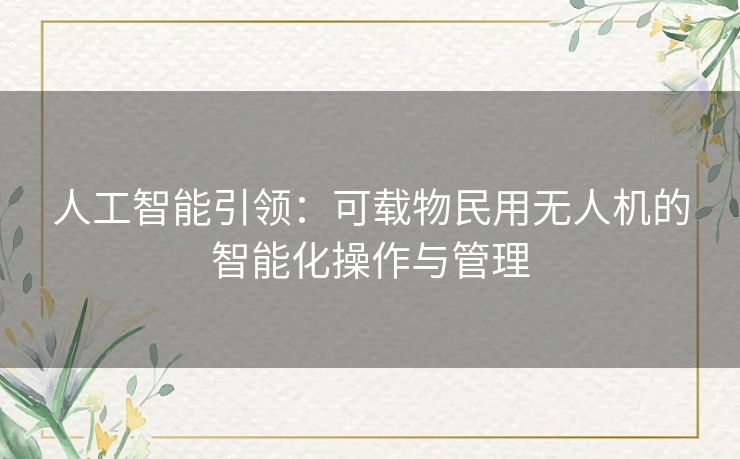 人工智能引领：可载物民用无人机的智能化操作与管理