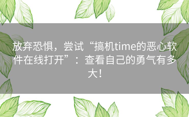 放弃恐惧，尝试“搞机time的恶心软件在线打开”：查看自己的勇气有多大！
