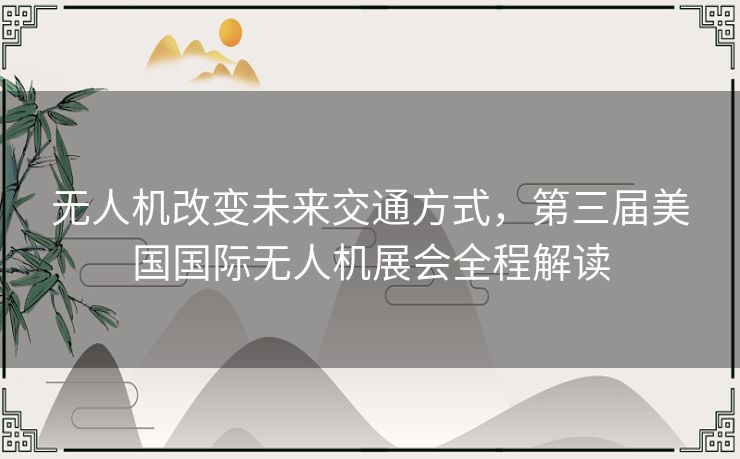 无人机改变未来交通方式，第三届美国国际无人机展会全程解读
