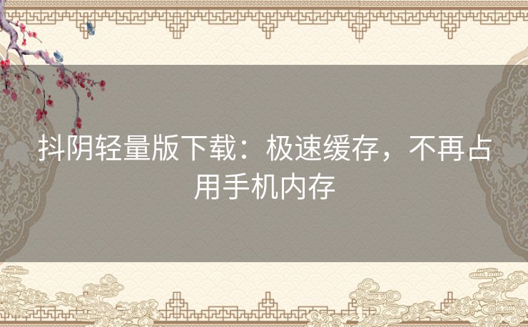 抖阴轻量版下载：极速缓存，不再占用手机内存