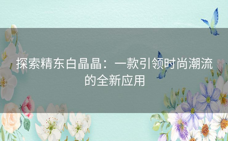 探索精东白晶晶：一款引领时尚潮流的全新应用