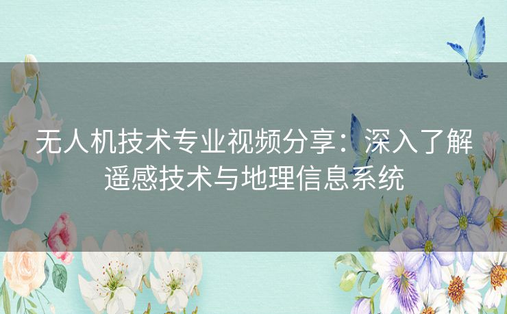 无人机技术专业视频分享：深入了解遥感技术与地理信息系统