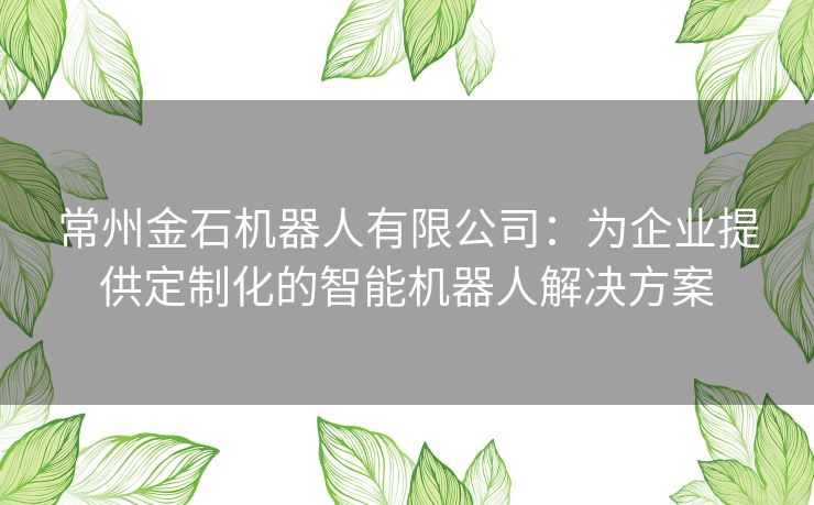 常州金石机器人有限公司：为企业提供定制化的智能机器人解决方案