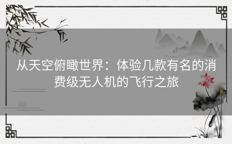 从天空俯瞰世界：体验几款有名的消费级无人机的飞行之旅