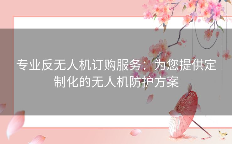 专业反无人机订购服务：为您提供定制化的无人机防护方案