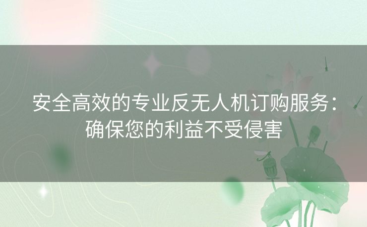 安全高效的专业反无人机订购服务：确保您的利益不受侵害