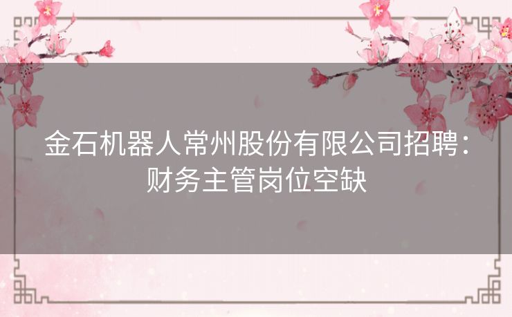 金石机器人常州股份有限公司招聘：财务主管岗位空缺