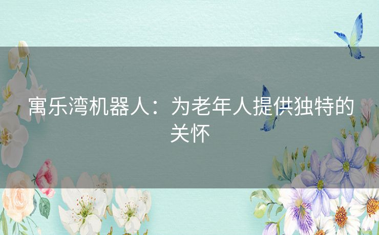 寓乐湾机器人：为老年人提供独特的关怀