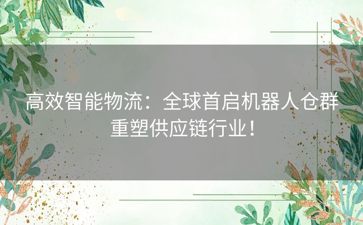 高效智能物流:全球首启机器人仓群重塑供应链行业! 高效智能物流:全球首启机器人仓群重塑供应链行业!