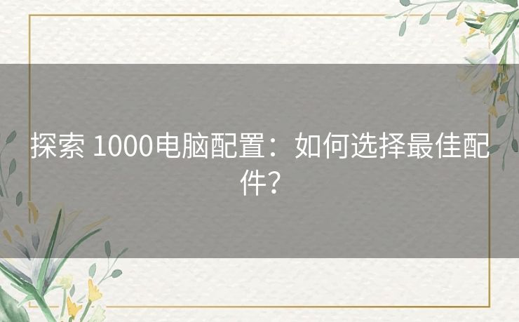 探索 1000电脑配置：如何选择最佳配件？