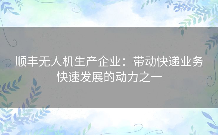 顺丰无人机生产企业：带动快递业务快速发展的动力之一
