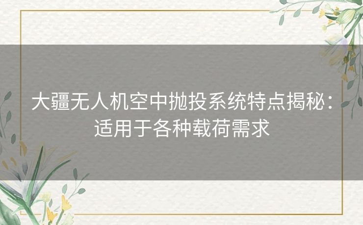 大疆无人机空中抛投系统特点揭秘：适用于各种载荷需求