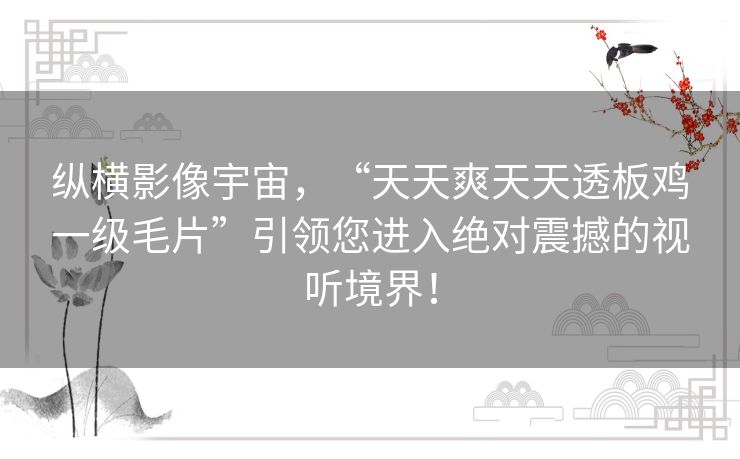 纵横影像宇宙，“天天爽天天透板鸡一级毛片”引领您进入绝对震撼的视听境界！