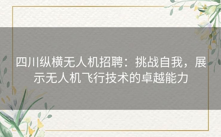 四川纵横无人机招聘：挑战自我，展示无人机飞行技术的卓越能力