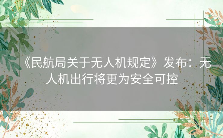 《民航局关于无人机规定》发布:无人机出行将更为安全可控 《民航局关于无人机规定》发布:无人机出行将更为安全可控