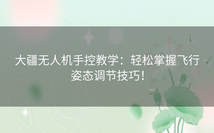 大疆无人机手控教学：轻松掌握飞行姿态调节技巧！