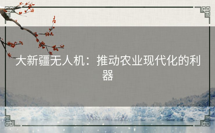 大新疆无人机:推动农业现代化的利器 大新疆无人机:推动农业现代化的利器