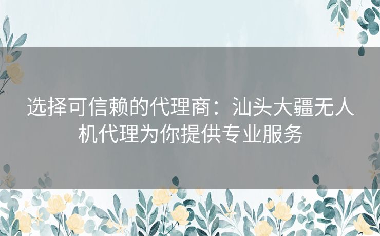 选择可信赖的代理商:汕头大疆无人机代理为你提供专业服务 选择可信赖的代理商:汕头大疆无人机代理为你提供专业服务