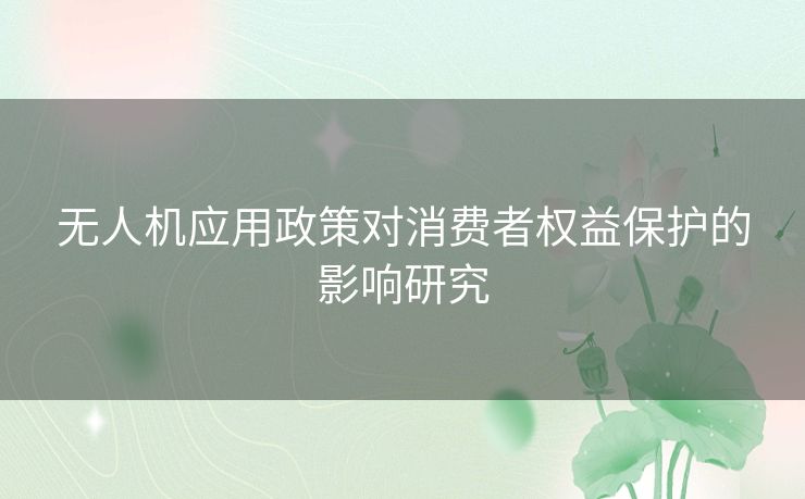 无人机应用政策对消费者权益保护的影响研究 无人机应用政策对消费者权益保护的影响研究