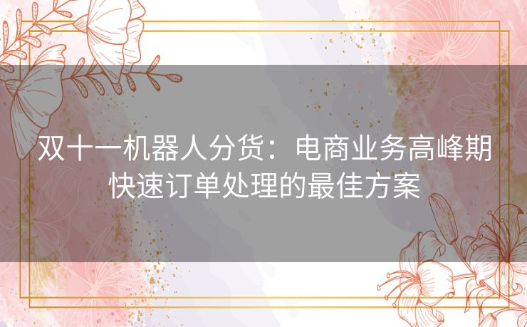 双十一机器人分货：电商业务高峰期快速订单处理的最佳方案