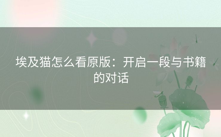 埃及猫怎么看原版:开启一段与书籍的对话 埃及猫怎么看原版:开启一段与书籍的对话