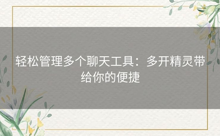 轻松管理多个聊天工具:多开精灵带给你的便捷 轻松管理多个聊天工具:多开精灵带给你的便捷
