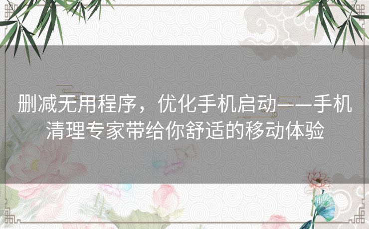 删减无用程序,优化手机启动——手机清理专家带给你舒适的移动体验 删减无用程序,优化手机启动——手机清理专家带给你舒适的移动体验