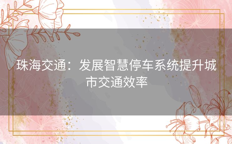 珠海交通：发展智慧停车系统提升城市交通效率