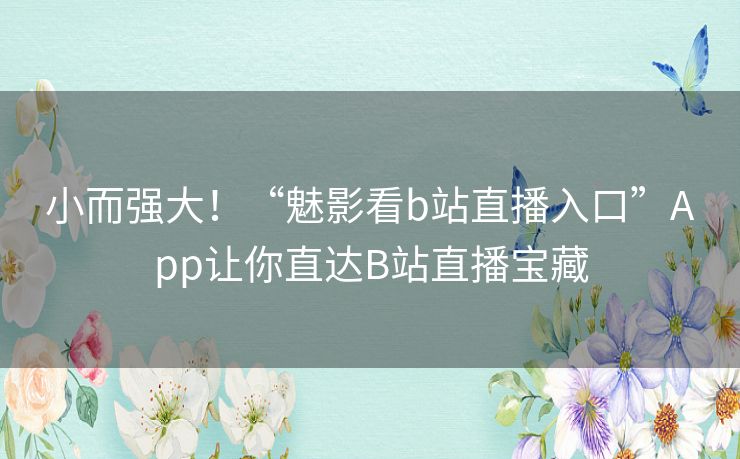 小而强大!“魅影看b站直播入口”App让你直达B站直播宝藏 小而强大!“魅影看b站直播入口”App让你直达B站直播宝藏