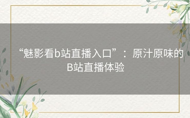 “魅影看b站直播入口”:原汁原味的B站直播体验 “魅影看b站直播入口”:原汁原味的B站直播体验