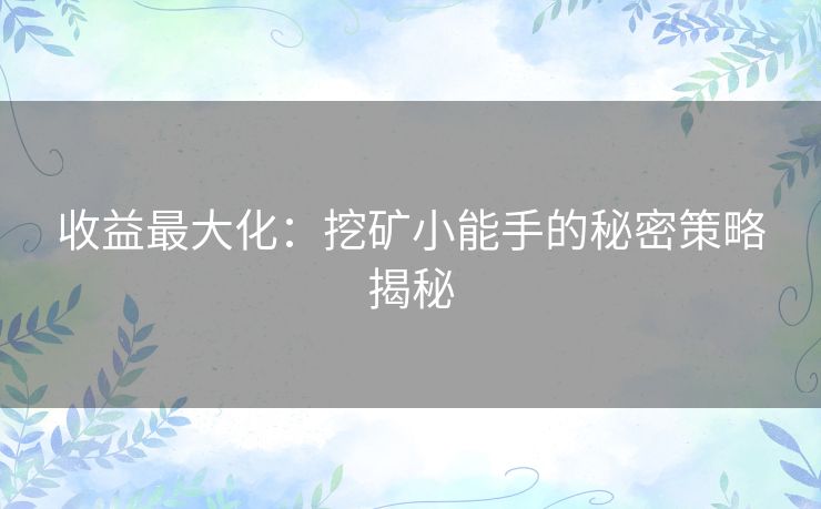 收益最大化：挖矿小能手的秘密策略揭秘