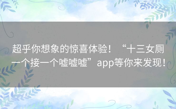超乎你想象的惊喜体验！“十三女厕一个接一个嘘嘘嘘”app等你来发现！