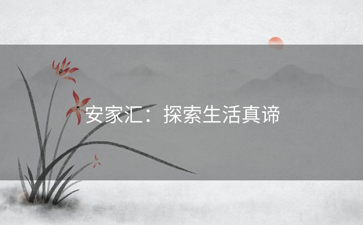 安家汇:探索生活真谛 安家汇:探索生活真谛