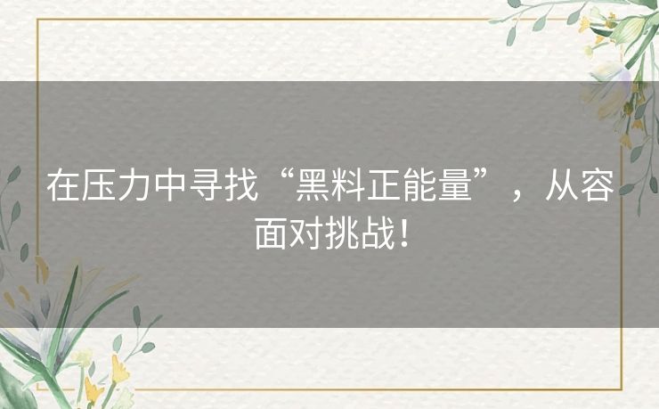 在压力中寻找“黑料正能量”,从容面对挑战! 在压力中寻找“黑料正能量”,从容面对挑战!