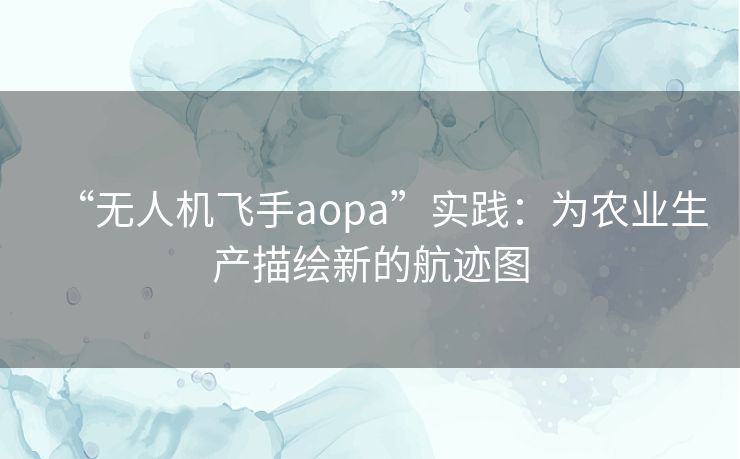 “无人机飞手aopa”实践:为农业生产描绘新的航迹图 “无人机飞手aopa”实践:为农业生产描绘新的航迹图