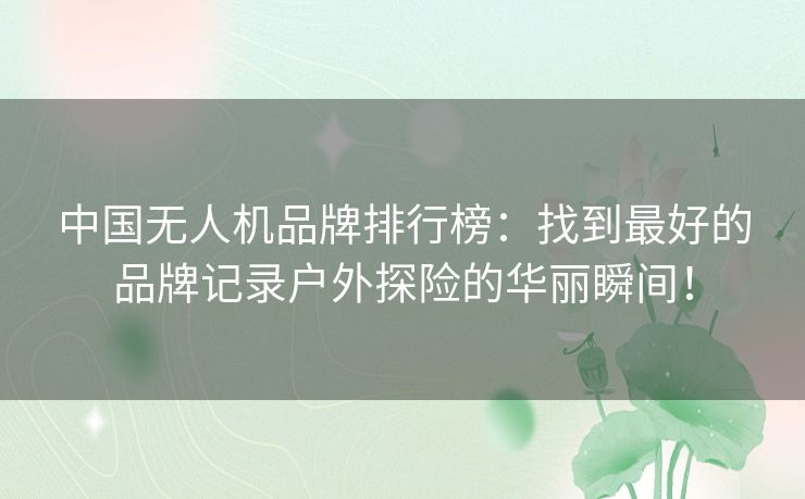 中国无人机品牌排行榜:找到最好的品牌记录户外探险的华丽瞬间! 中国无人机品牌排行榜:找到最好的品牌记录户外探险的华丽瞬间!