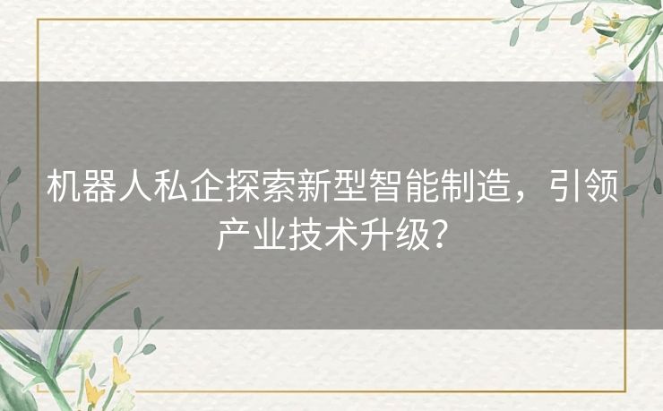 机器人私企探索新型智能制造,引领产业技术升级? 机器人私企探索新型智能制造,引领产业技术升级?