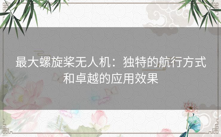 最大螺旋桨无人机:独特的航行方式和卓越的应用效果 最大螺旋桨无人机:独特的航行方式和卓越的应用效果