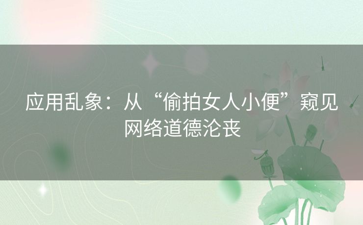 应用乱象:从“偷拍女人小便”窥见网络道德沦丧 应用乱象:从“偷拍女人小便”窥见网络道德沦丧