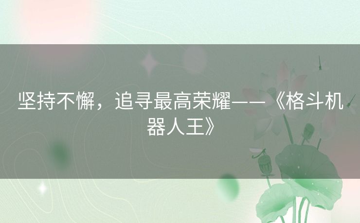 坚持不懈,追寻最高荣耀——《格斗机器人王》 坚持不懈,追寻最高荣耀——《格斗机器人王》