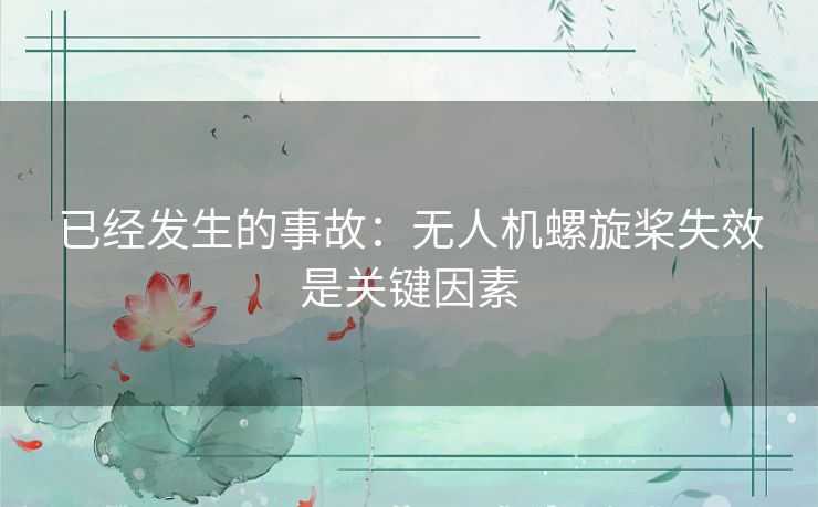 已经发生的事故:无人机螺旋桨失效是关键因素 已经发生的事故:无人机螺旋桨失效是关键因素