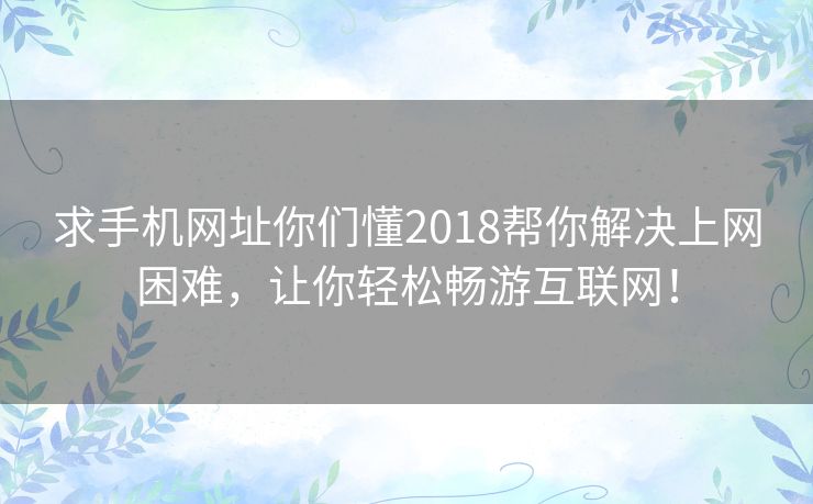 求手机网址你们懂2018帮你解决上网困难,让你轻松畅游互联网! 求手机网址你们懂2018帮你解决上网困难,让你轻松畅游互联网!