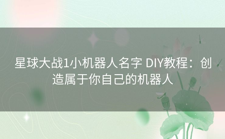 星球大战1小机器人名字 DIY教程:创造属于你自己的机器人 星球大战1小机器人名字 DIY教程:创造属于你自己的机器人