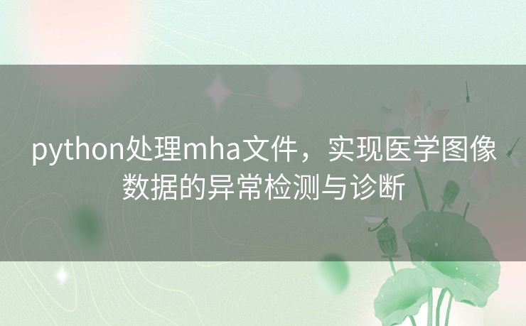 python处理mha文件,实现医学图像数据的异常检测与诊断 python处理mha文件,实现医学图像数据的异常检测与诊断