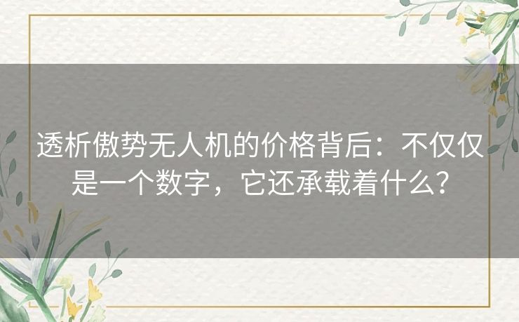 透析傲势无人机的价格背后:不仅仅是一个数字,它还承载着什么? 透析傲势无人机的价格背后:不仅仅是一个数字,它还承载着什么?